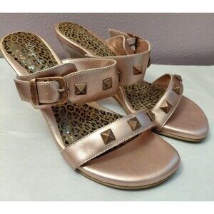 Diego di Lucca Wedge US 7W Euro Heel Sandals Rose Gold Metal Accents